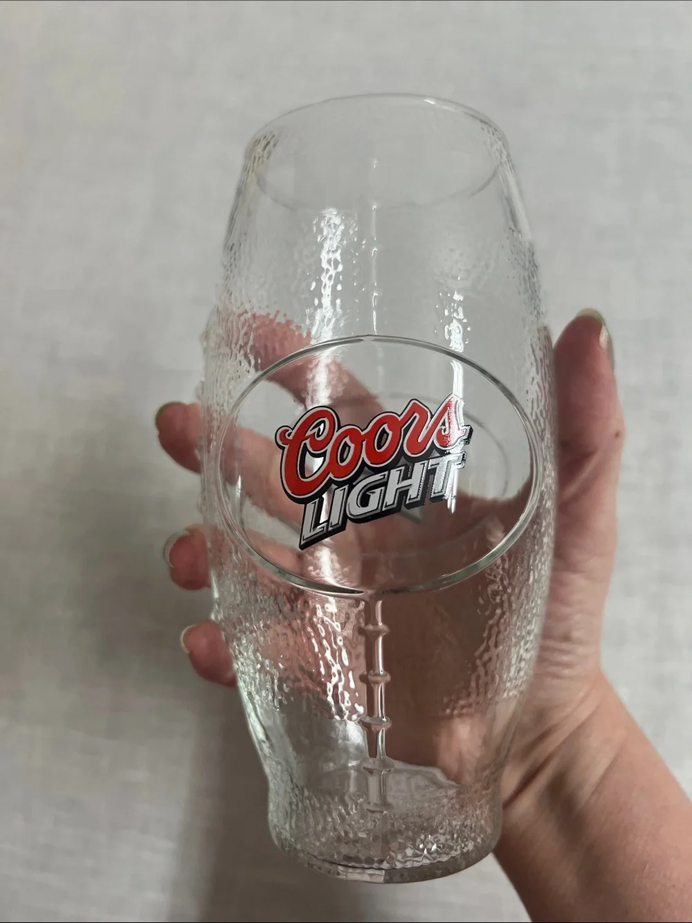 🌞 Coors Light red white & black on clear Footbsll Shaped Glass Beer Tumbler